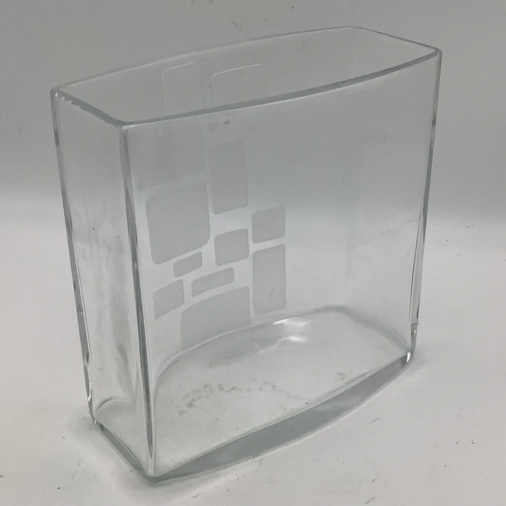 Modern Clear Glass Vase with Etched Geometric Design